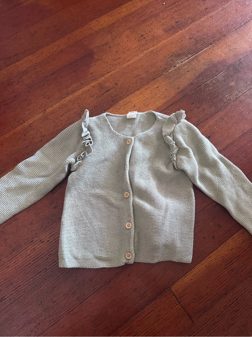H&M Sage Green Ruffle-Shoulder Knit Cardigan